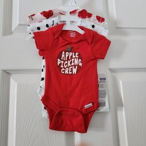 Gerber Red and White Apple Picking Crew Bodysuits